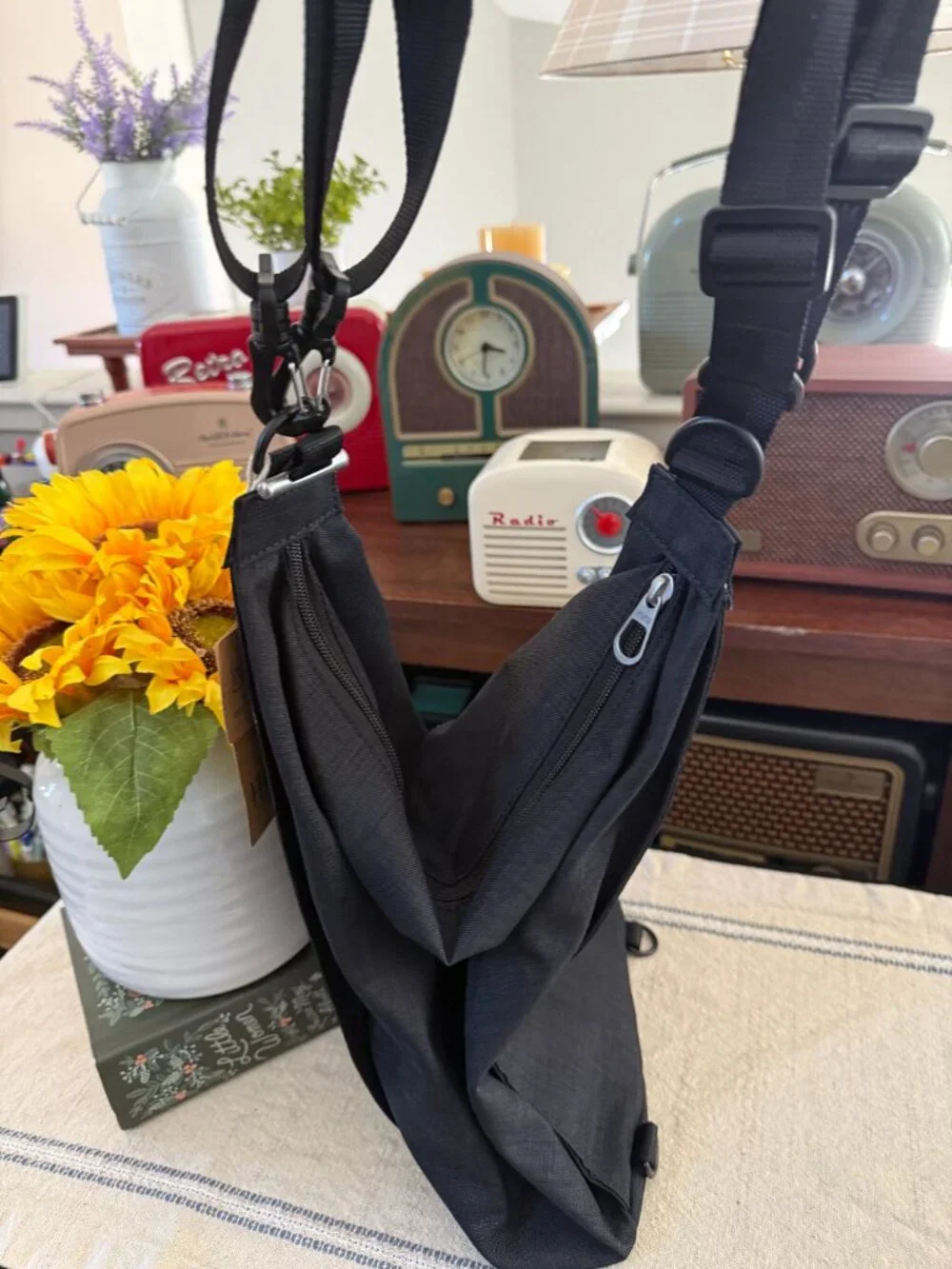 NWT Haiku Crescent Black Convertible Sling Backpack Shoulder Bag